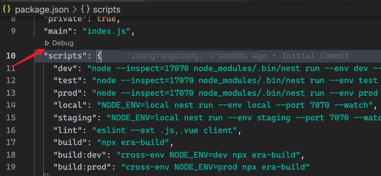 npm scripts Debug 按钮